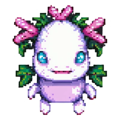 Minecraft-style axolotl character, blocky and pixelated, playful colors, friendly expression sticker