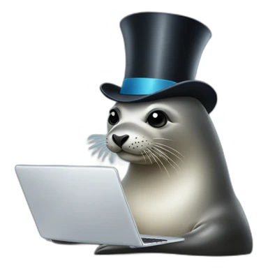 Seal wearing top hat using laptop sticker