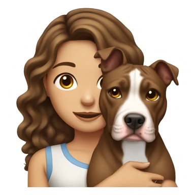 Girl with long wavy brunette hair with a pit bull in her arms sticker