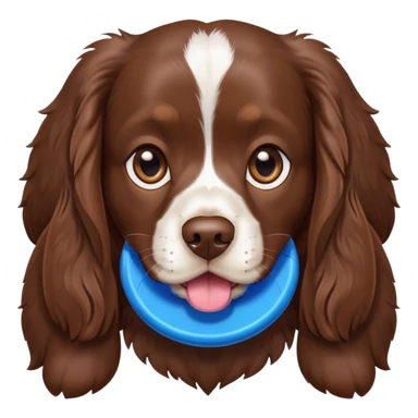 Chocolate brown cocker spaniel with blue frisbee in mouth sticker