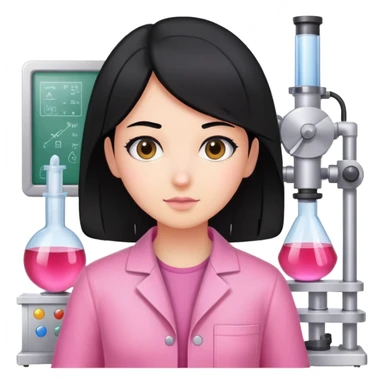 Black hair pink clothes with laborator sticker