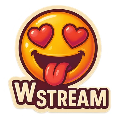 tongue out heart shaped eye add the words “ W Stream " in White sticker