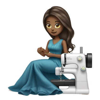 Brunette  girl long hair fashion designer sewing a dress sticker