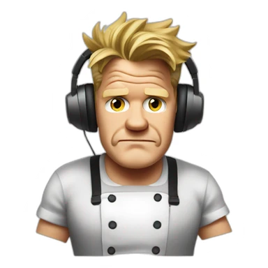 gordon ramsay listening with headphones, cooking sticker