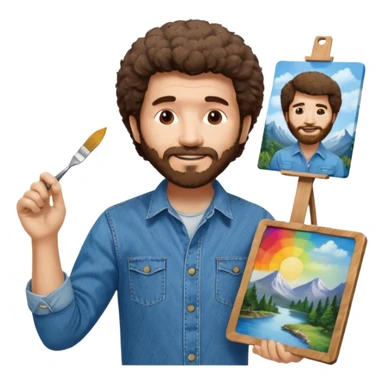 Bob Ross painting on a canvas sticker
