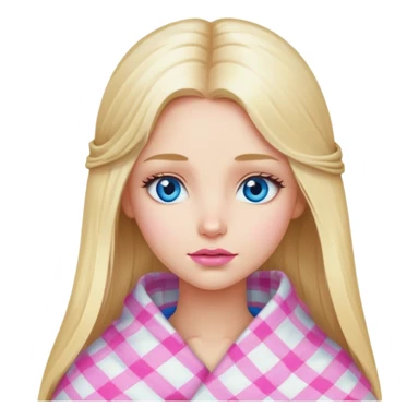 A beautiful blonde girl with long hair, blue eyes, pink lips is wrapped in a white plaid with her head sticker