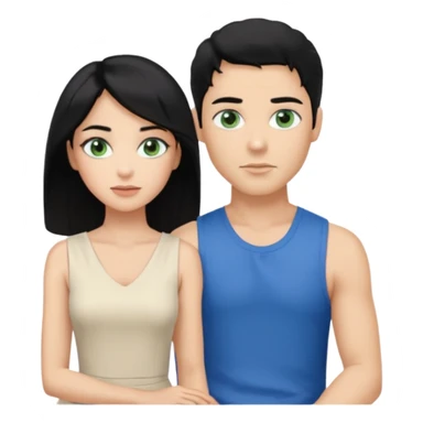 prince,  black Hair, blue eyes, garment,  woman, siiting in man white sleveless dress, blonde hair, green eyes, sticker