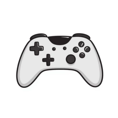 A modern gamepad controller with dual analog sticks and multiple buttons in pastel colors (dd9fb0, ffc6d3, a3bfc9, c4bee2, f1b091), hand-drawn doodle style sticker