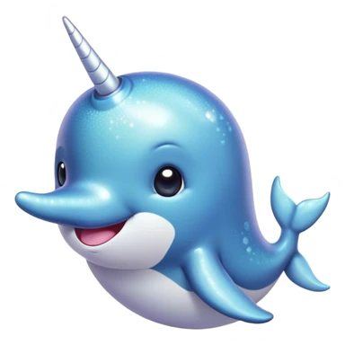 Cinematic Cute Narwhal Portrait Emoji, Head tilted playfully and inquisitively, with a glossy, shimmering body highlighted by its iconic tusk and sparkling eyes filled with wonder, Simplified yet irresistibly adorable features, highly detailed, glowing with a warm, friendly glow, high shine, affectionate and lively, stylized with a touch of whimsical charm, bright and endearing, soft glowing outline, capturing the essence of a mischievous marine marvel that feels like it could frolic out of the screen into your heart! sticker