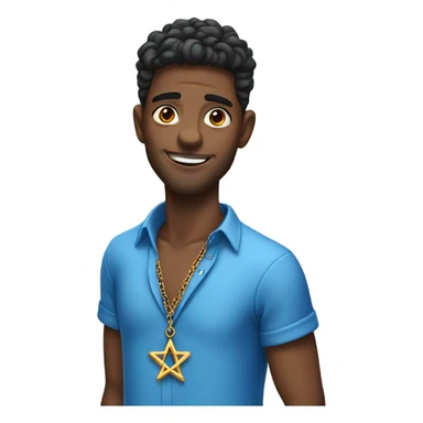 male model in blue shirt with Jewish star necklace sticker