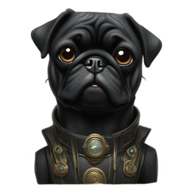 A cyberpunk black pug in Art Nouveau style during 1910 sticker