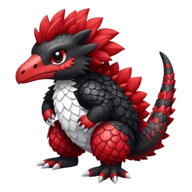 Cute cool black red white animal hybrid Fakemon full body, detailed, fluffy, scaly, edgy sticker
