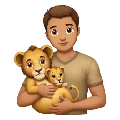 A man holding a lion baby sticker