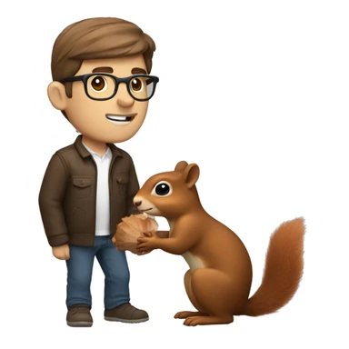A Man with Brown hair, with a glasses and fair skin feeds a squirrel  sticker