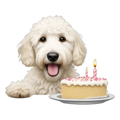 White Goldendoodle eating birthday cake  sticker