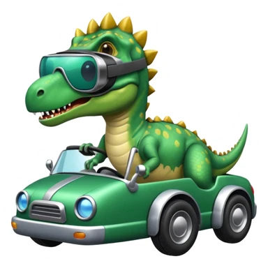Dinosaurio subido en un carro tecnológico con lentes de realidad virtual sticker