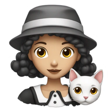 a french girl with a baret and a black and white cat sticker