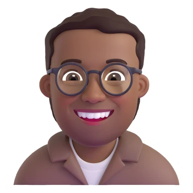 smiling black man with glasses, big teeth, standard male haircut, rural farmer, oval face sticker