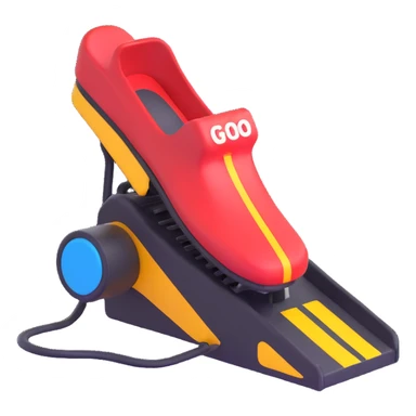A simple 2D emoji-style illustration of a right foot pressing down on a car gas pedal. The pedal is labeled with “GO” and motion lines show acceleration. Bright, clean cartoon style with clear shapes and bold colors. sticker