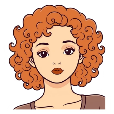 white woman, curly hair, copper lips sticker