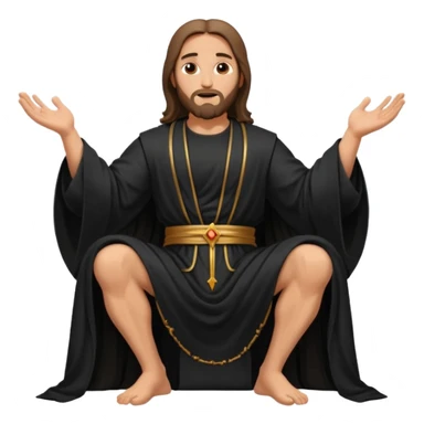 fullbody bald jesus christ jacked, sleeveless black robe sitting hand down sticker