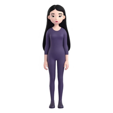 full body emoji of a girl with pale skin, long straight black hair, dressed in all black, standing still, minimal facial expression sticker
