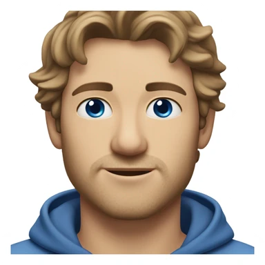 A head and shoulders shot of a 33 year old Caucasian man, with short brown hair,   with blue eyes wearing a t-shirt. sticker