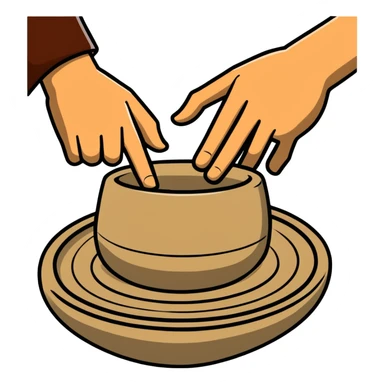 thumb pressing side of clay down onto a silver pottery wheel, thumb at the bottom of the clay, pottery gesture sticker