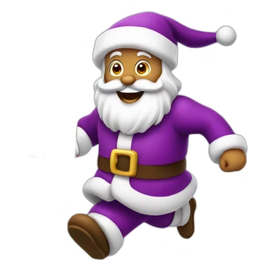 Santa Claus dressed in purple running to deliver presents sticker