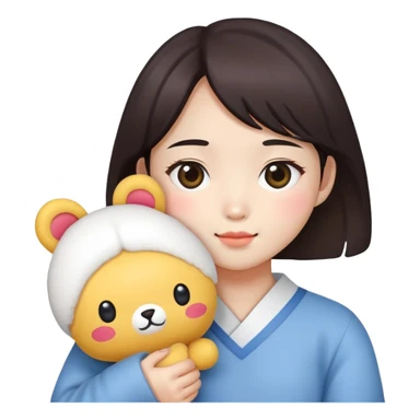 Korean girl holding a plushy sticker