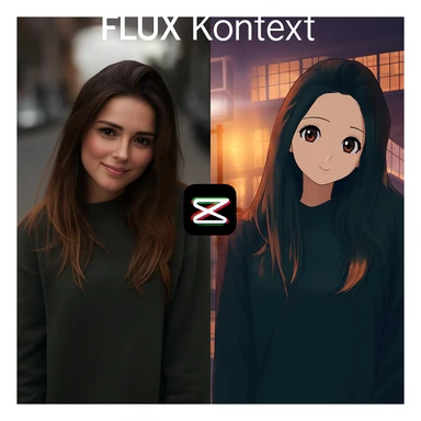 recreate this image and add logo of  text "FLUX Kontext" on top of it sticker