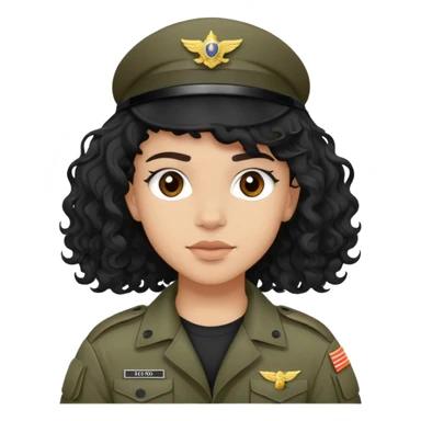 a light skin teen-w jet black wavy hair,and brown eyes in military rig sticker