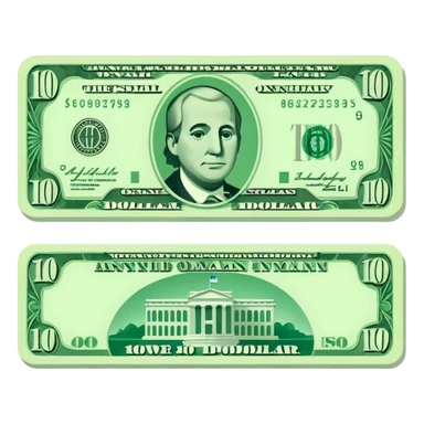 one 10 dollar bill flat ios emoji style version sticker