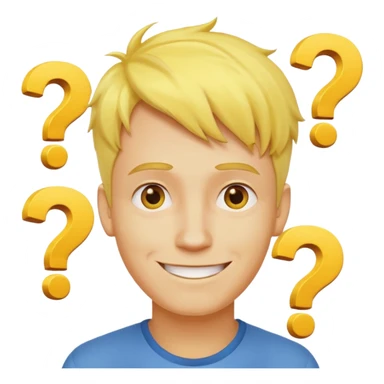 make his skin and hair yellow, he's smirking and looking in the left corner, add question marks abobe his head sticker