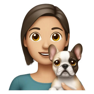 Brunette Woman holding tan French bulldog sticker