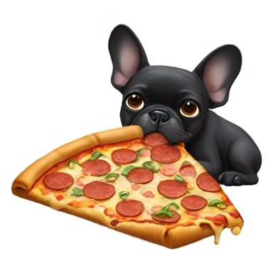 Black French bulldog eating pizza sticker