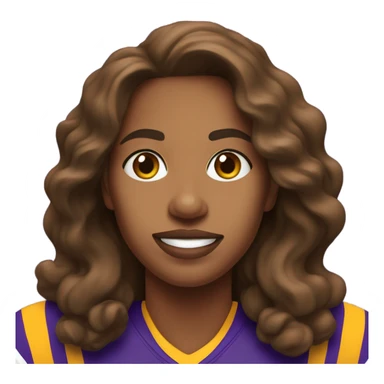 Medium skin woman with very long wavy brown hair wearing lsu jersey sticker