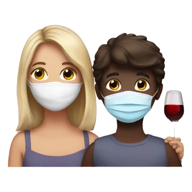 Boy and a girl, best friends with face masks on drinking wine  sticker