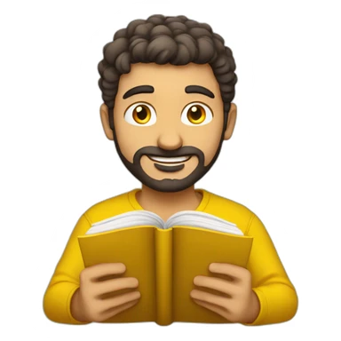 Armenian men with the yellow clothes reading book and looking at camera and smiling  sticker