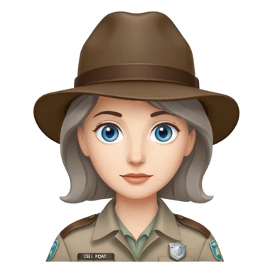 white woman park ranger with blue eyes and brown and gray hair sticker