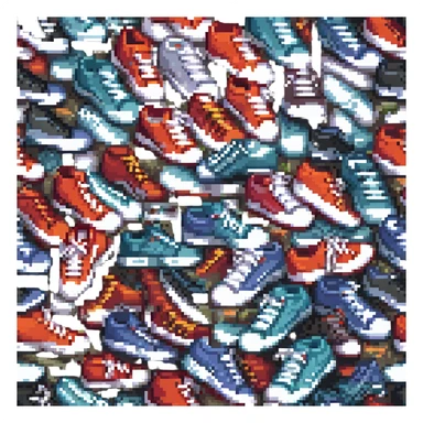 a colorful sneaker pile in pixel art style sticker