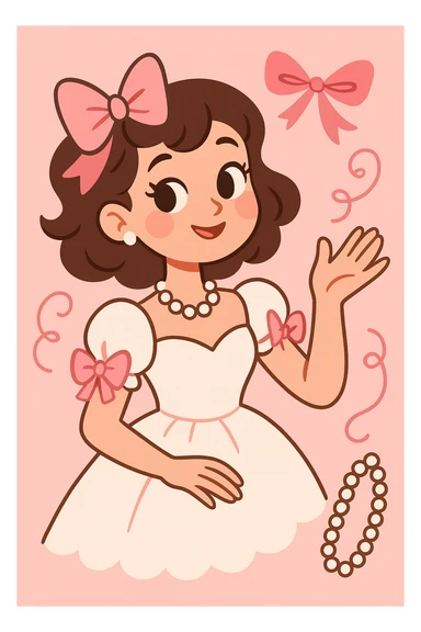 coquette style, pink and white color palette, girly, ribbons, pearls, vintage romantic vibe sticker