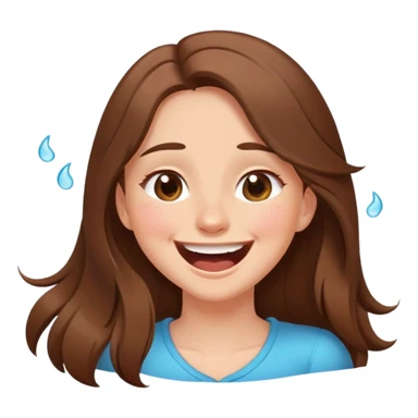 Girl with long brown hair laughing with tears in her eyes and a tilted head cartoon full body cute  sticker