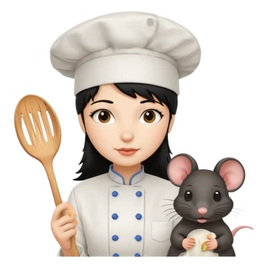 A rat with a fringe and chefs hat girl black hair sticker