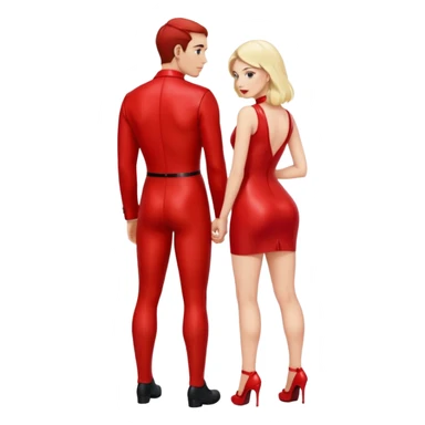 Woman in short red latex dress bent over with a man stood behind her sticker