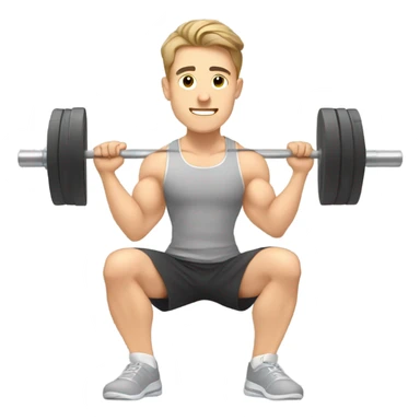 Kawaii White man with light brown hair at gym squatting with barbell from side view sticker