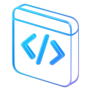 3d code icon with a fancy colorful gradient in blue and purple, matte glass style sticker