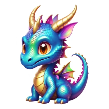 Cinematic Cute Dragon Portrait Emoji, Head tilted playfully and inquisitively, with a sleek, serpentine body adorned in iridescent scales and a charming, expressive face featuring subtle, delicate horns, round, sparkling eyes brimming with curious magic, Simplified yet irresistibly adorable features, highly detailed, glowing with a warm, enchanting glow, high shine, affectionate and mystical, stylized with a touch of whimsical fantasy, soft glowing outline, capturing the essence of a mischievous yet loving dragon that feels like it could slither out of the screen into your arms! sticker