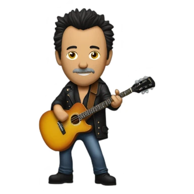 Bruce Springsteen saltando sobre un fondo negro y una guitarra con forma de cerdo sticker