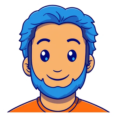 Lebanese man with one blue eye and one brown eye, light beard, kind smile, blue shirt, brown longish wavy hair sticker